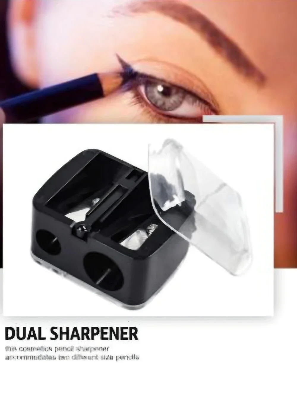 Dual Hole Pencil Sharpener Designed For Makeup With Clear Plastic Shaving Cover